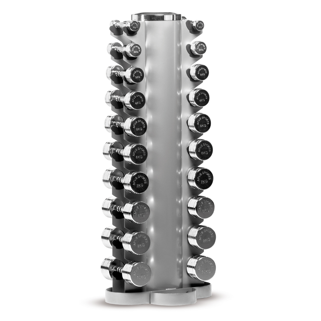 APUS Chromed Dumbbellset 1–10 kg – Professionele Kwaliteit voor Elke Home Gym