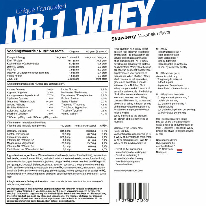 Whey proteïne aardbei milkshake smaak – luxe eiwit poeder voor sporters