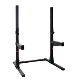 Compact squat rack zwart met halterstang en gewichten