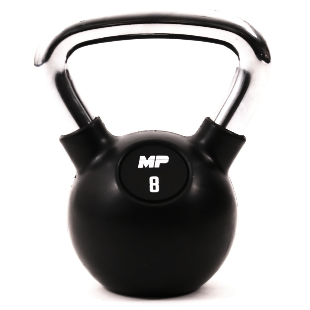 Rubber chrome kettlebell zwart in home gym 8kg