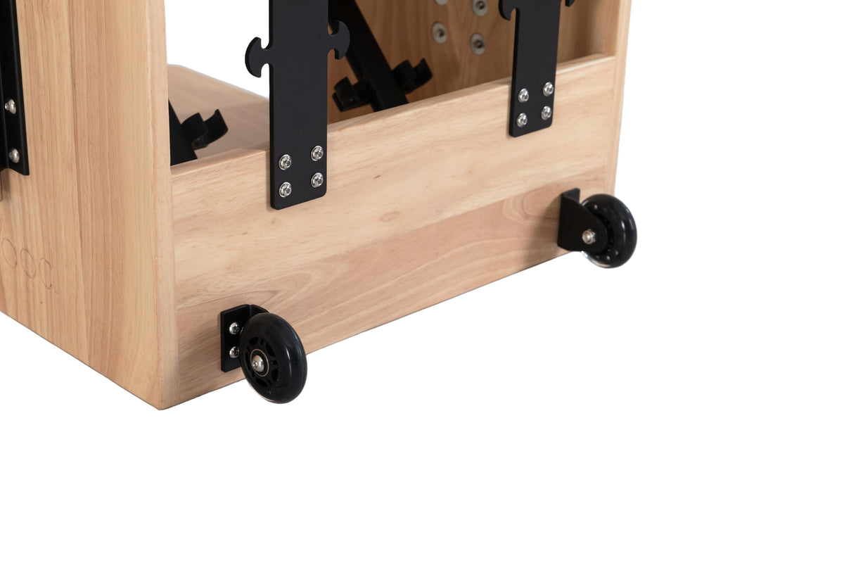 Wunda Chair Wood Reformer voor kracht balans en stabiliteit transportwielen