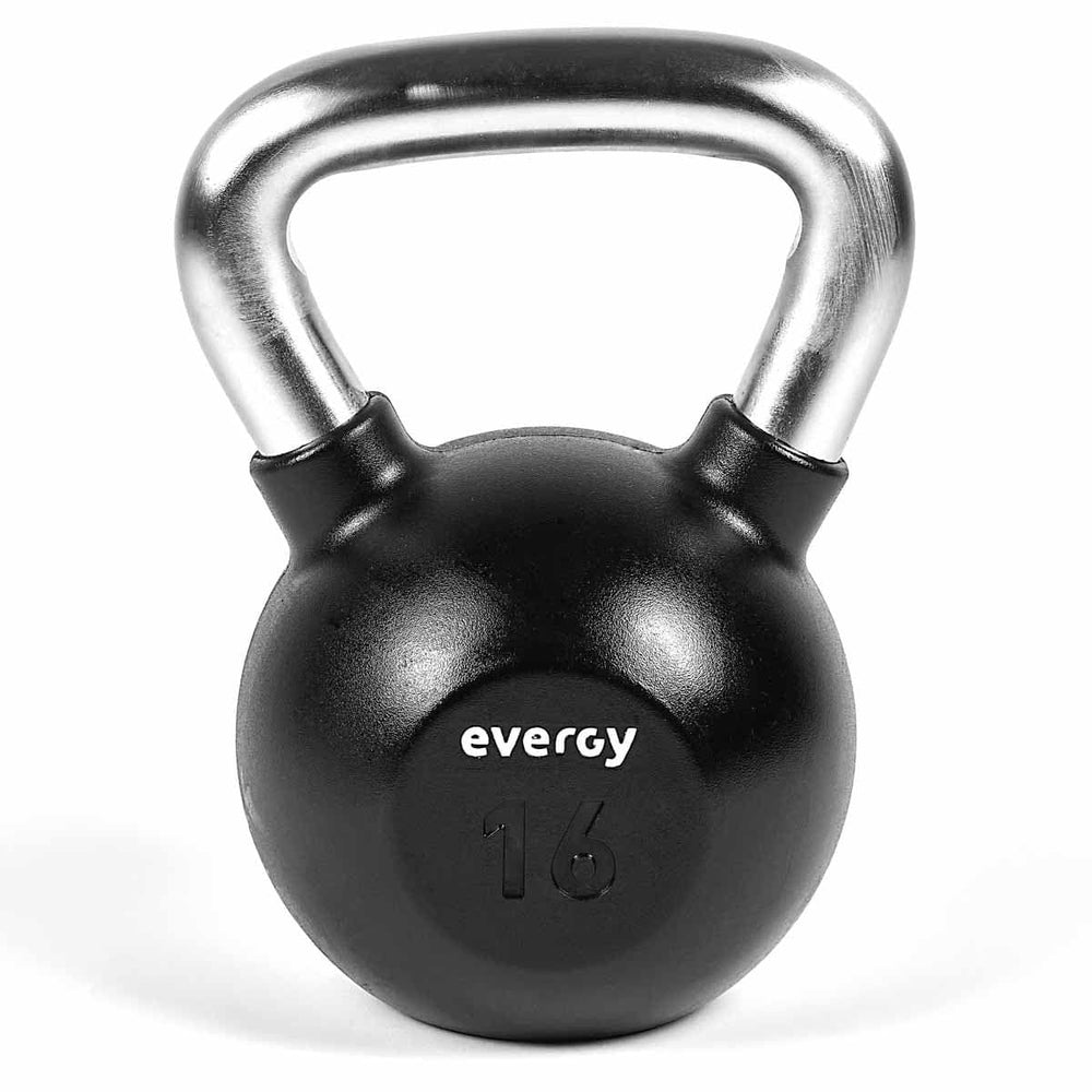 Evergy Limited kettlebell PU 16 kg zwart met chromen handgreep – afbeelding 1