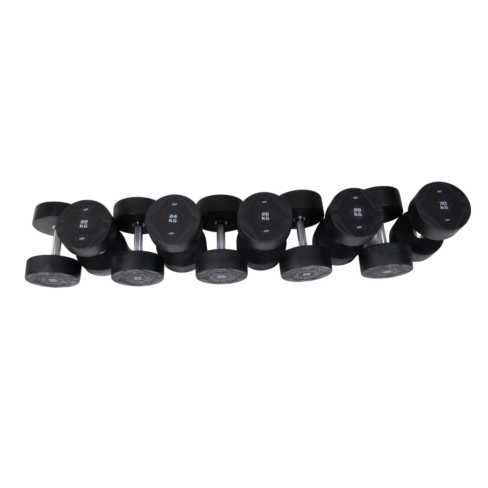 MP1012 Ronde rubber dumbbellset 22-40 kg