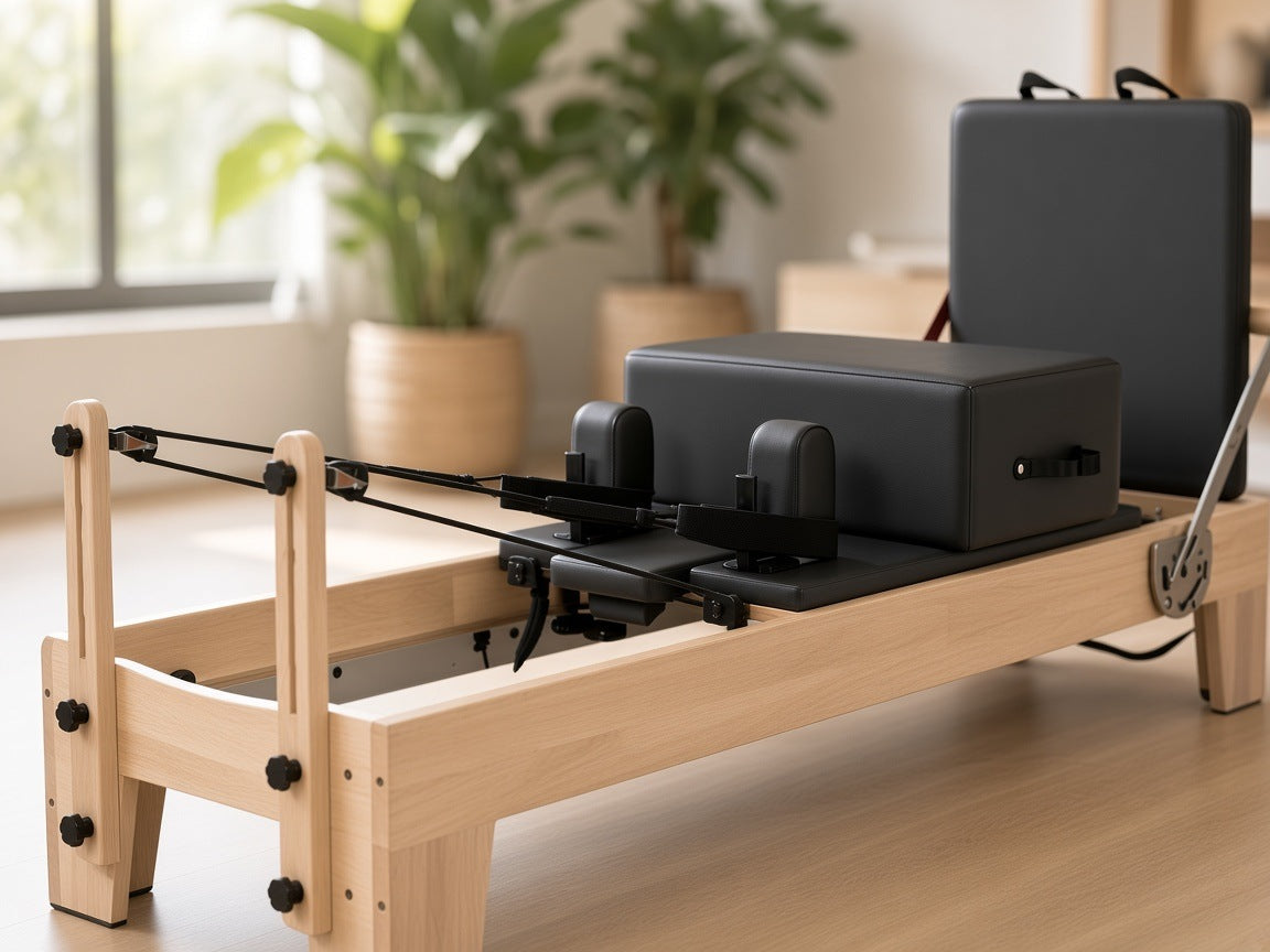 Detail van de Wood Reformer The Oak Studio Black Edition: zwarte rugleuning, schouderblokken, zitbox en eikenhouten frame